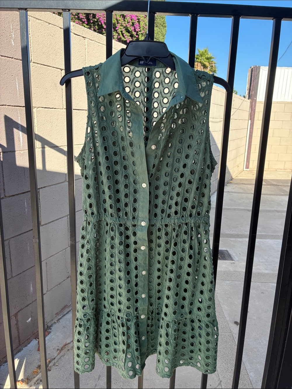 GAP Olive Green Sleeveless Eyelet Shirt Dress